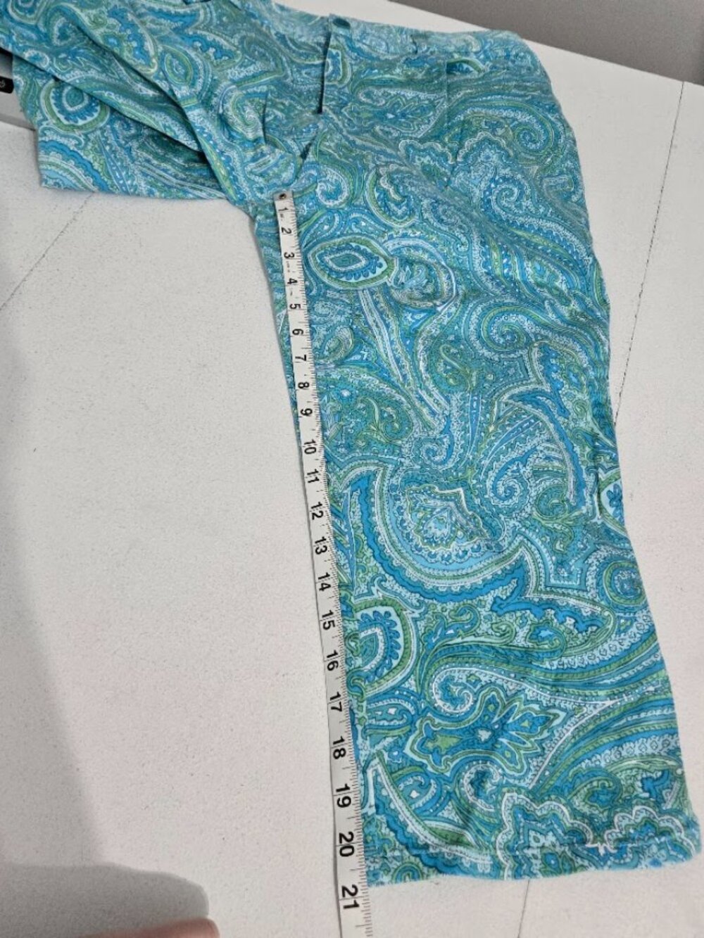 Lauren Ralph Lauren Womens Blue Paisley Crop Pants Sz 10 Cotton Preppy Nautical - Picture 7 of 10